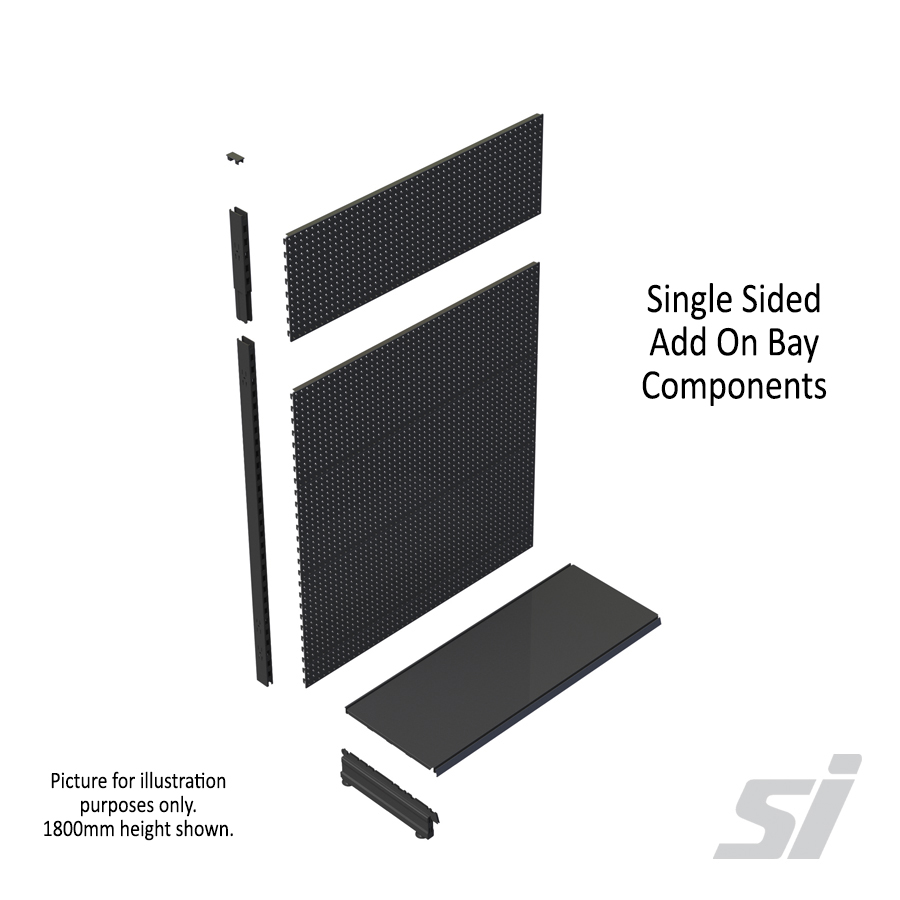 Single Sided Add On Retail Shelving Bay with Pegboard panels