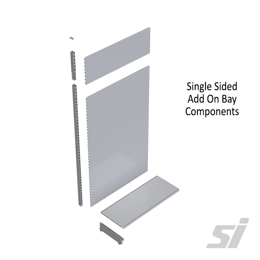 Single Sided Add On Retail Shelving Bay with Flat Metal panels