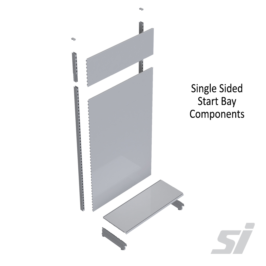 Single Sided Flat Metal Retail Shelving Starter Bay