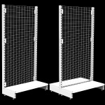 White grid wire mesh retail shelving