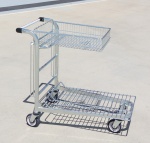 Shopping trolley with folding top basket