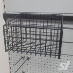 crossbar mesh basket on shelving gondola