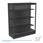 Versa Glass Cabinet with black melamine shelves on pegboard bay
