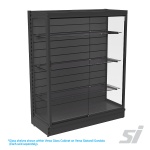 Glass display showcase counter with glass shelves and lights