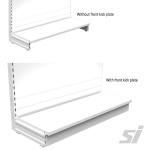 Gondola shelving white kick plate front plinth